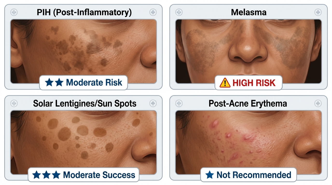 Week-by-week timeline showing realistic pigmentation reduction progress with derma roller treatment