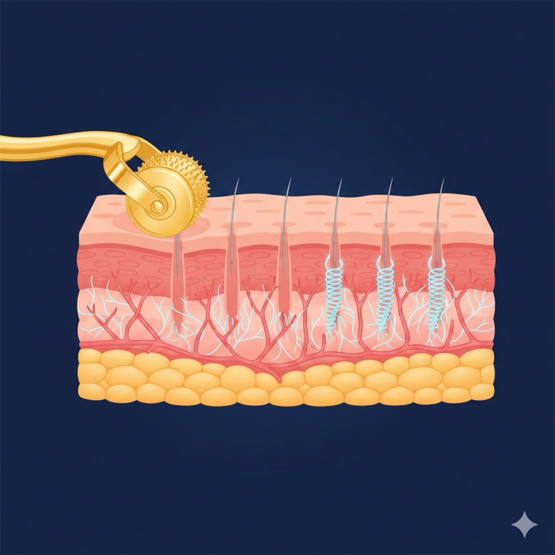 Premium skincare routine with derma roller and serums